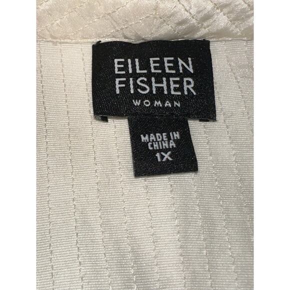 Eileen Fisher 1X Textured Silk Blend Button Up Shirt Plus Size Cream - Picture 6 of 13
